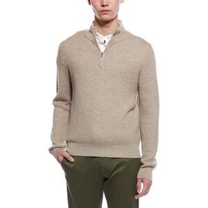 Bruno Magli Mens  Textured 1/4-Zip Merino Wool Mock Neck Sweater, Brown